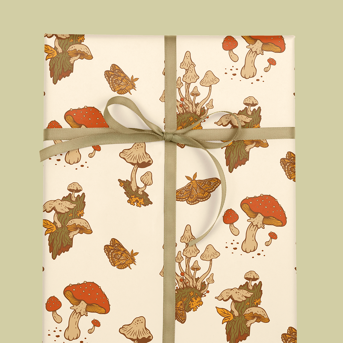 Gift Wrap: Mushroom (Green & Cream)