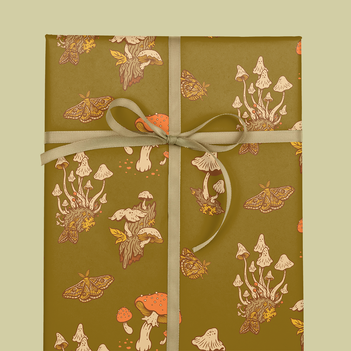 Gift Wrap: Mushroom (Green & Cream)