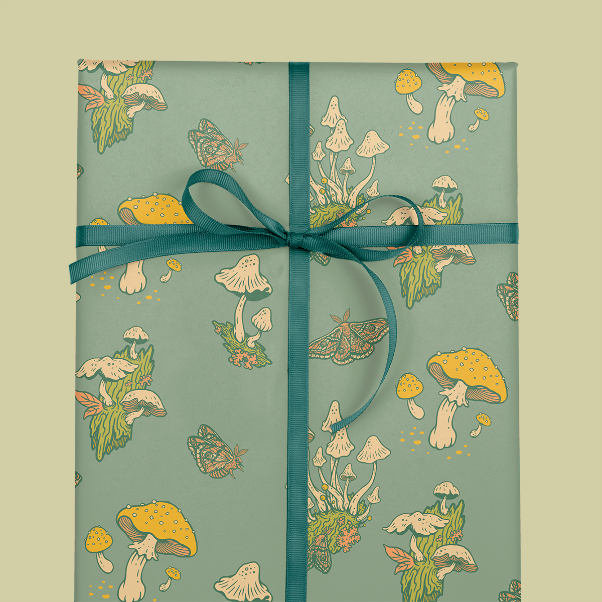 Gift Wrap: Mushroom (Mustard & Blue)