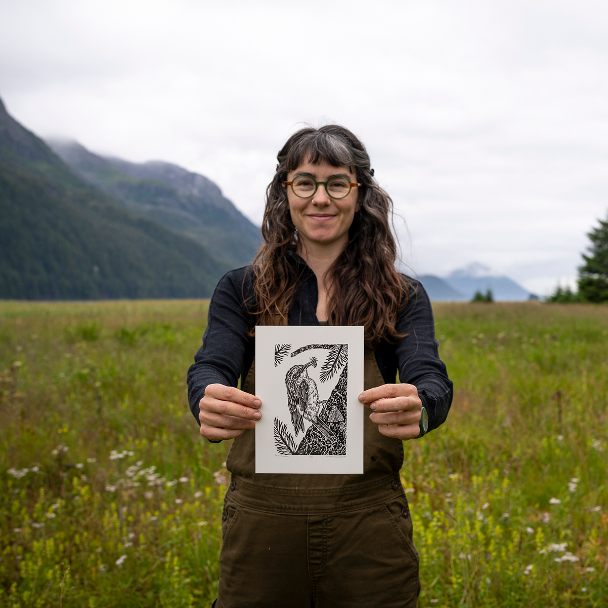 6x8" Fine Art Linocut Print: Brown Creeper