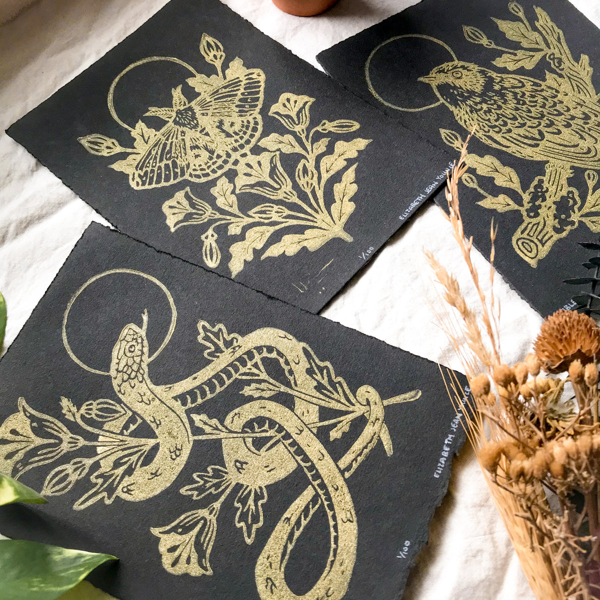 5x7" Linocut: Snake