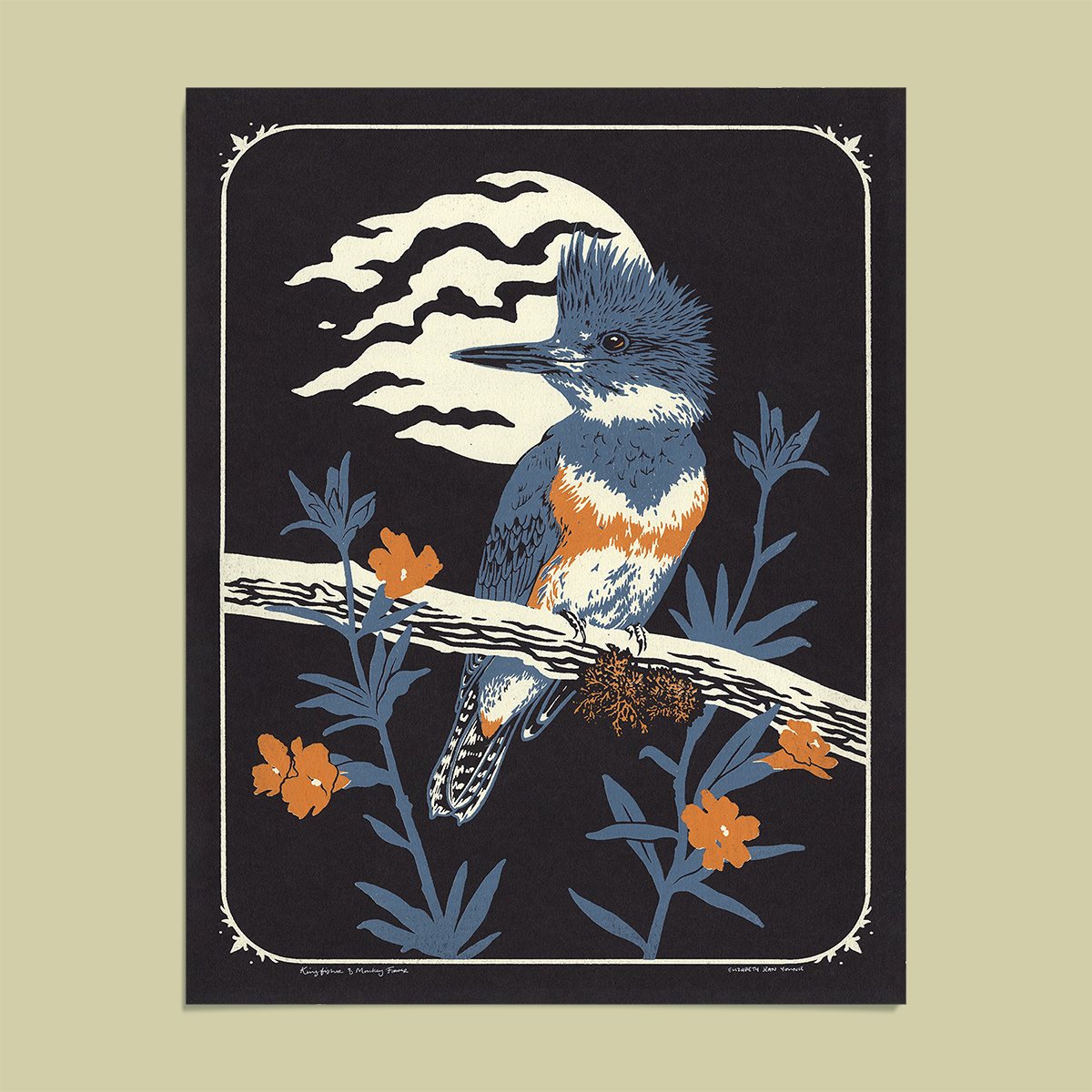11x14" Screenprint: Kingfisher & Monkey Flower