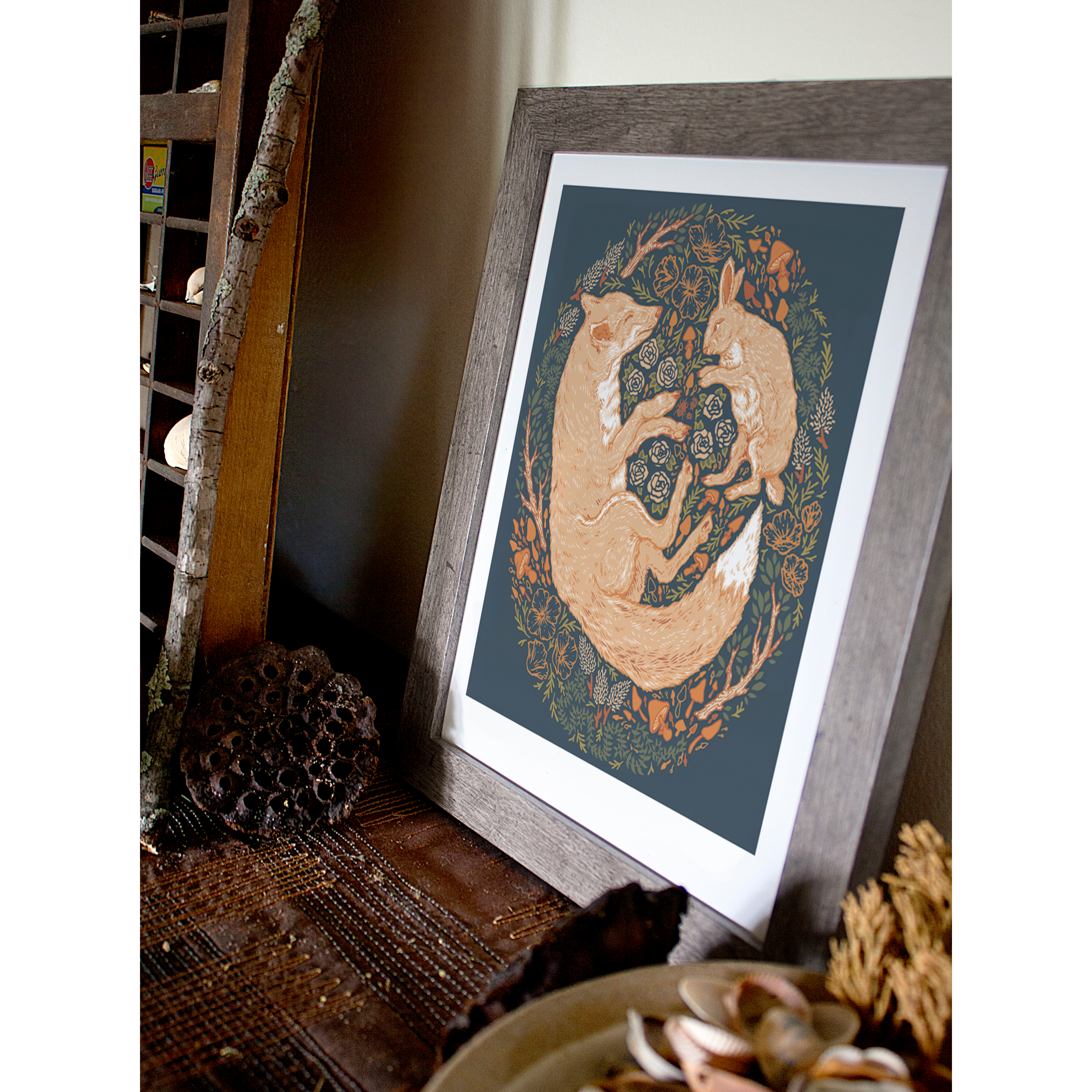 8x10" or 16x20" Giclee Print: Fox & Hare