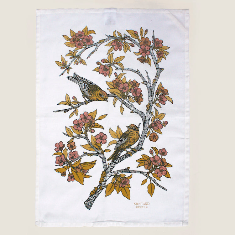 Tea Towel: Palm Warbler & Plum Blossoms