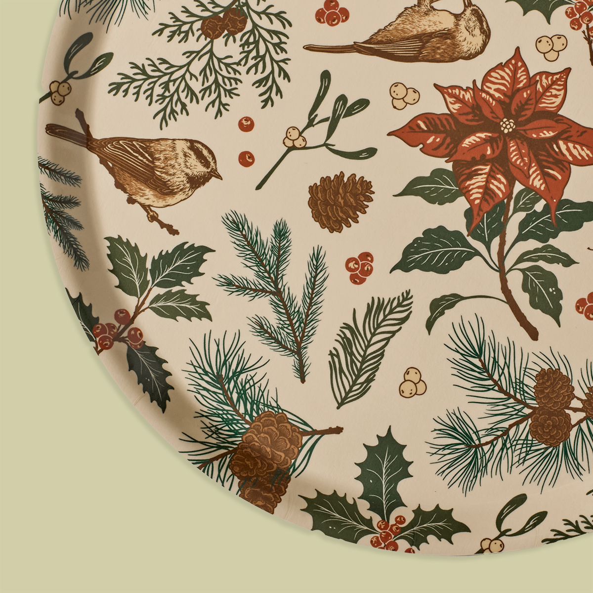 Birch Laminate Tray 15": Yuletide Chickadee