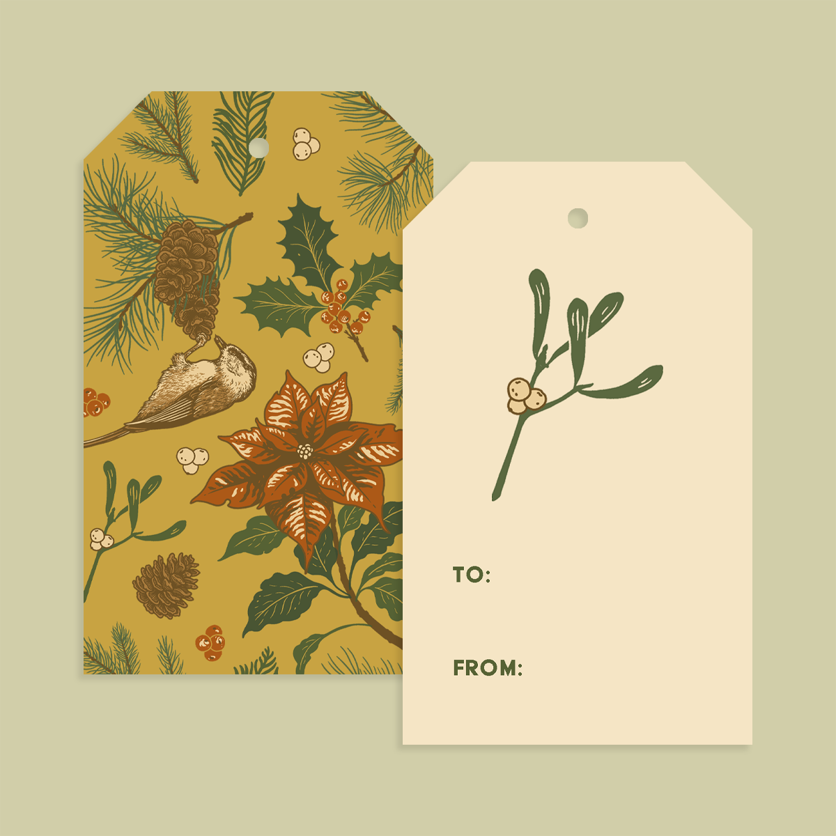 Gift Tag Set of 8: Holiday (Mustard)