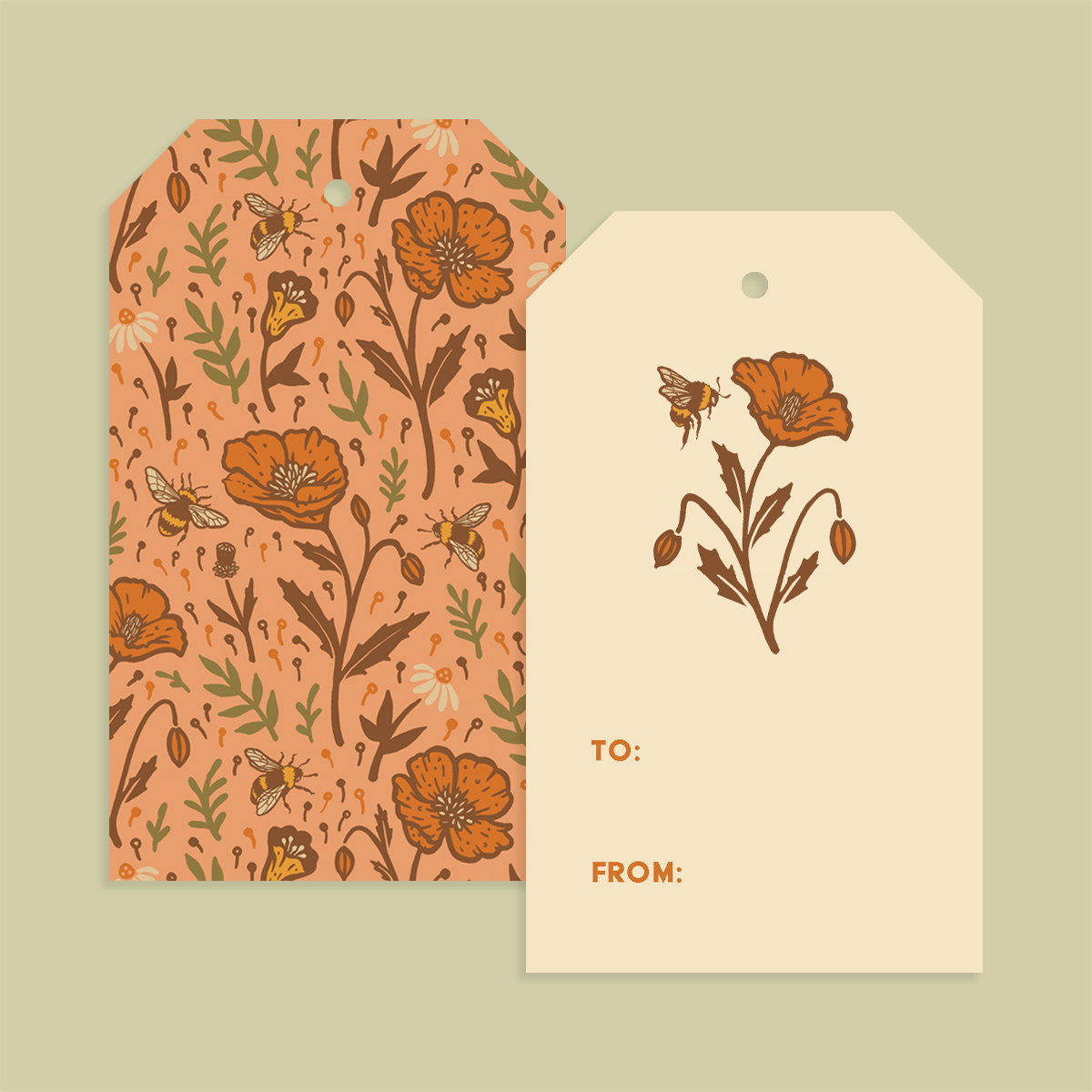 Gift Tag Set of 8: Poppies