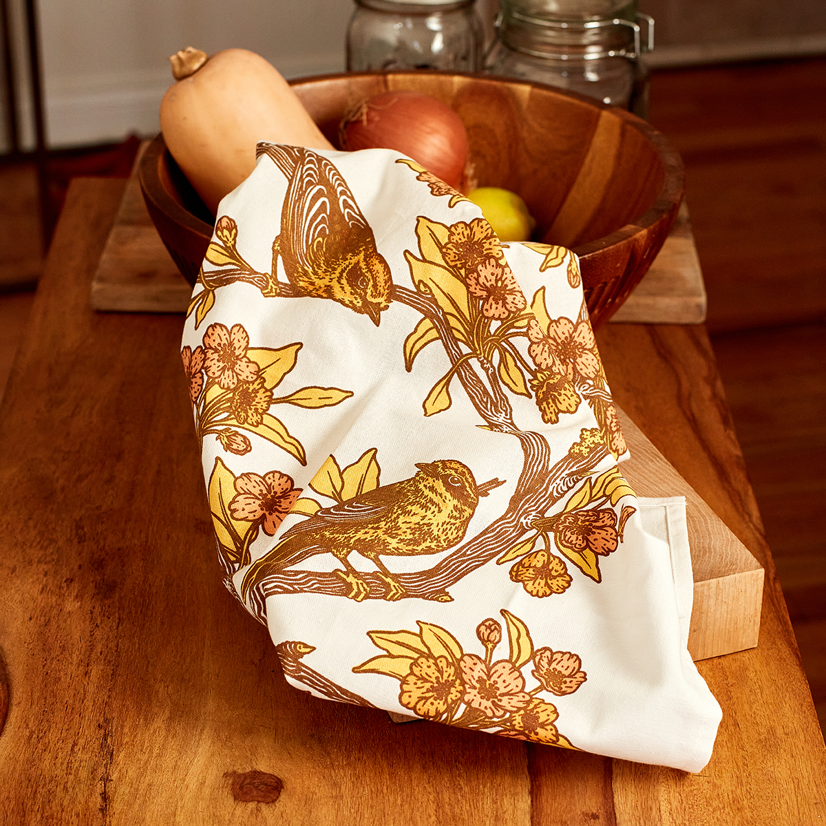 Tea Towel: Palm Warbler & Plum Blossoms