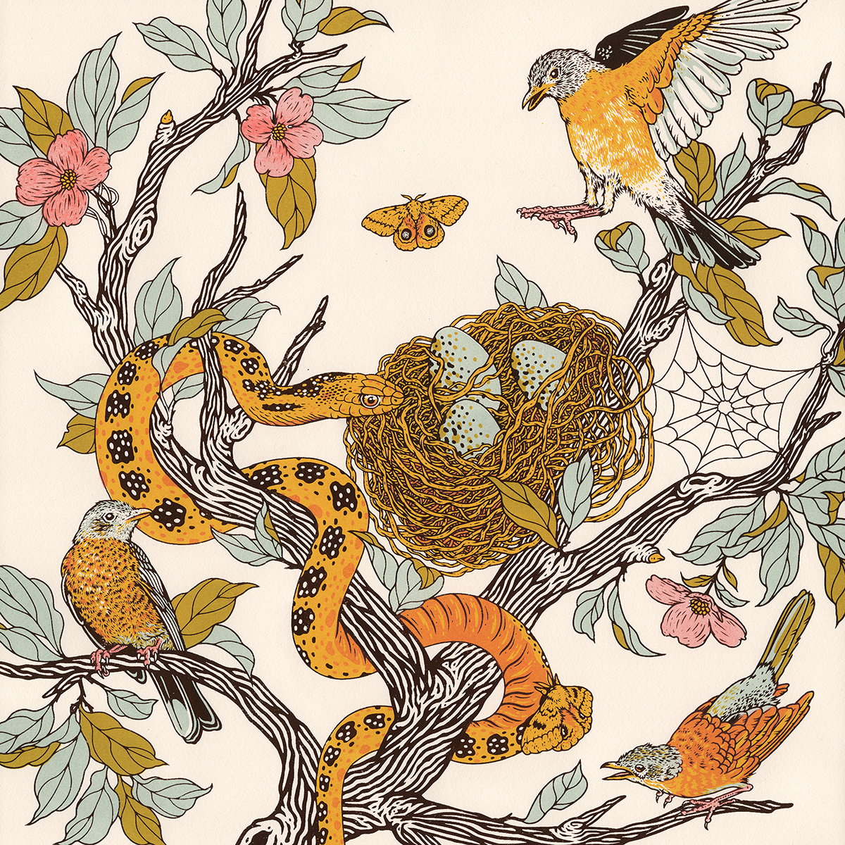 16x20" Screenprint: Robins & Gopher Snake