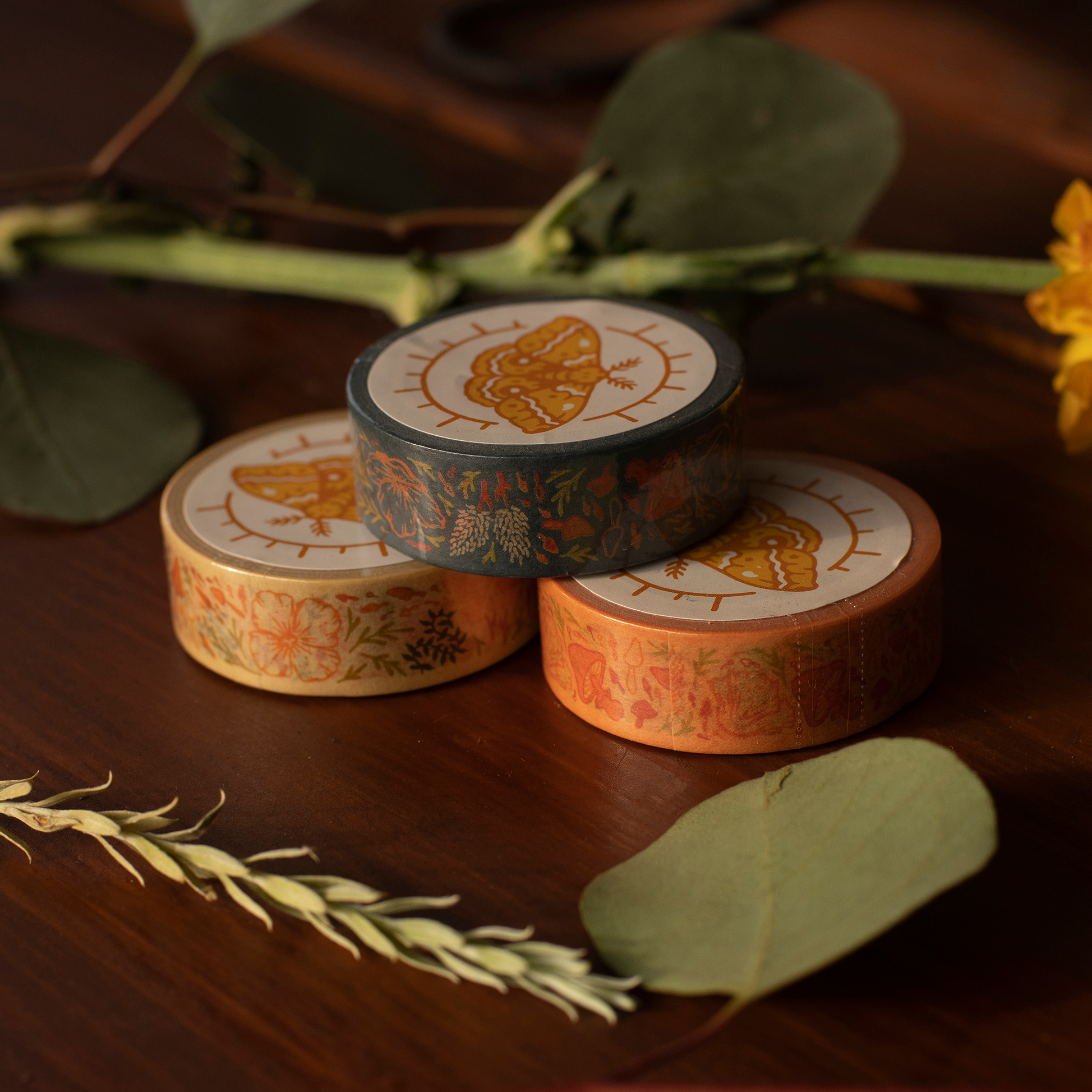 1/2" Washi Tape Roll: Floral, Poppies & Mushrooms