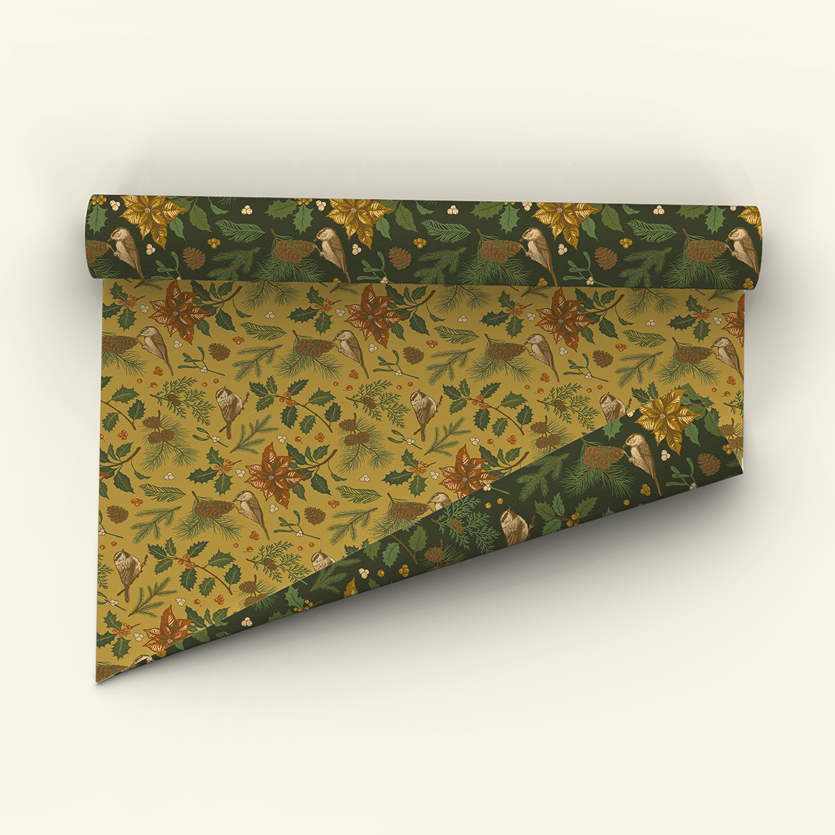 Gift Wrap: Yuletide Chickadee (Black & Mustard)