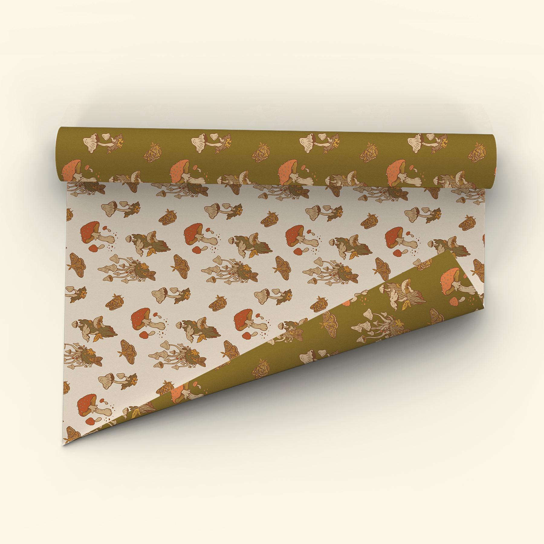 Gift Wrap: Mushroom (Green & Cream)