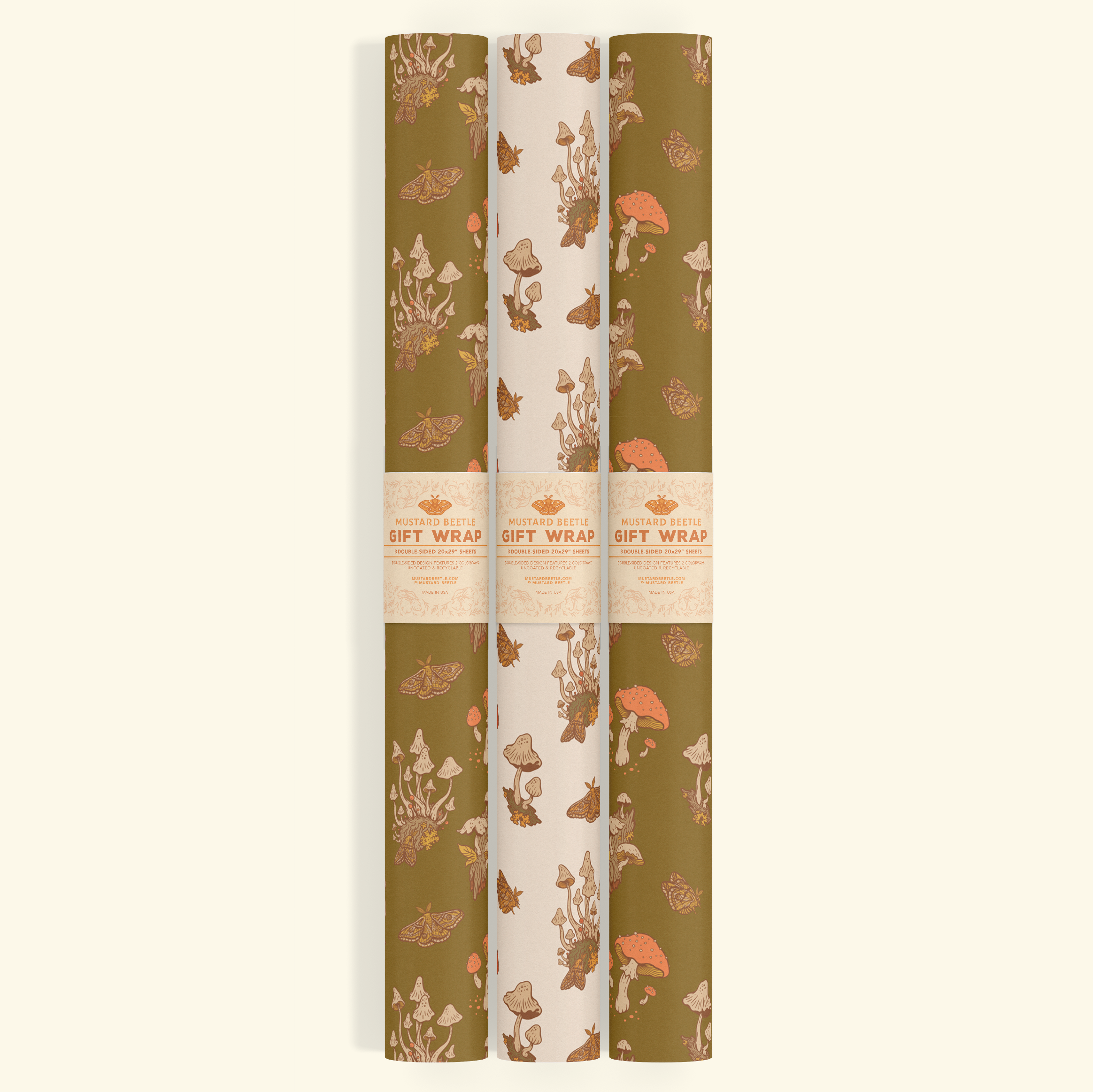 Gift Wrap: Mushroom (Green & Cream)