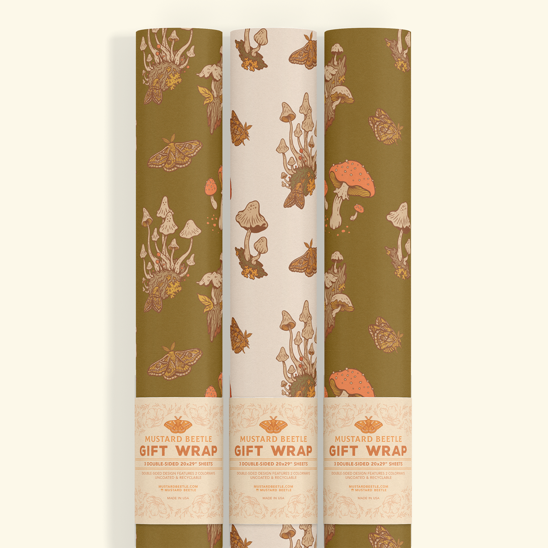 Gift Wrap: Mushroom (Green & Cream)