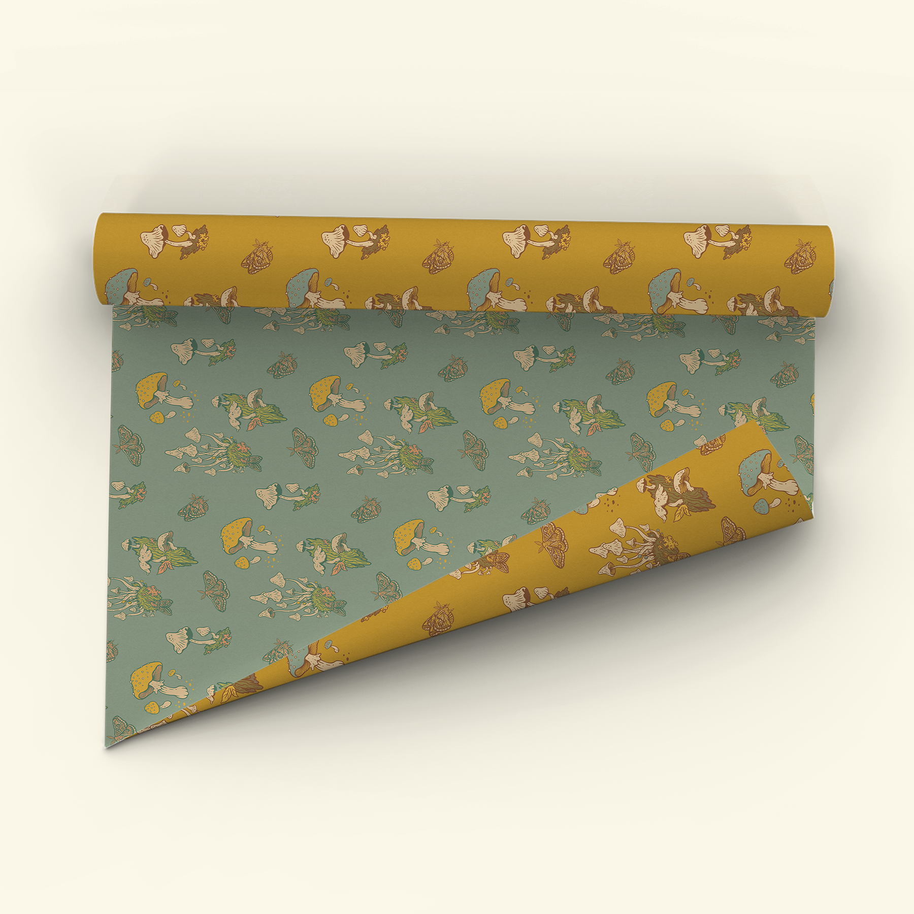 Gift Wrap: Mushroom (Mustard & Blue)