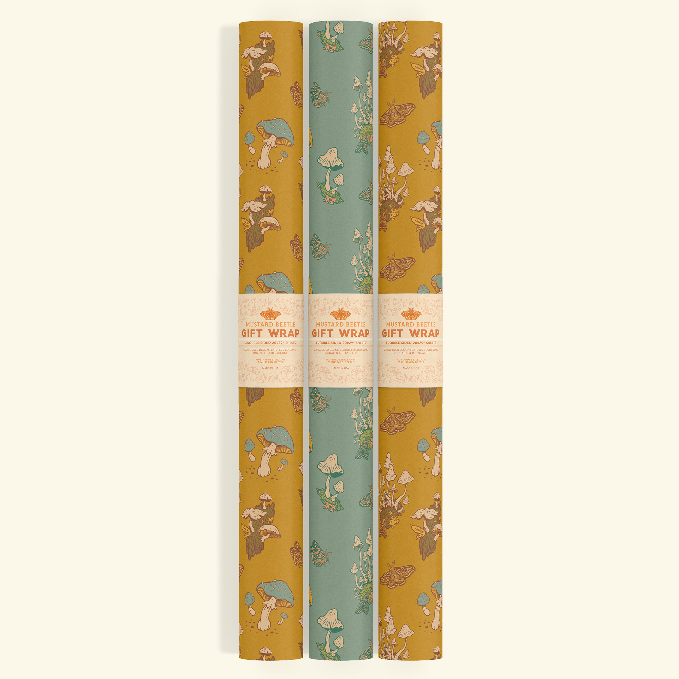 Gift Wrap: Mushroom (Mustard & Blue)