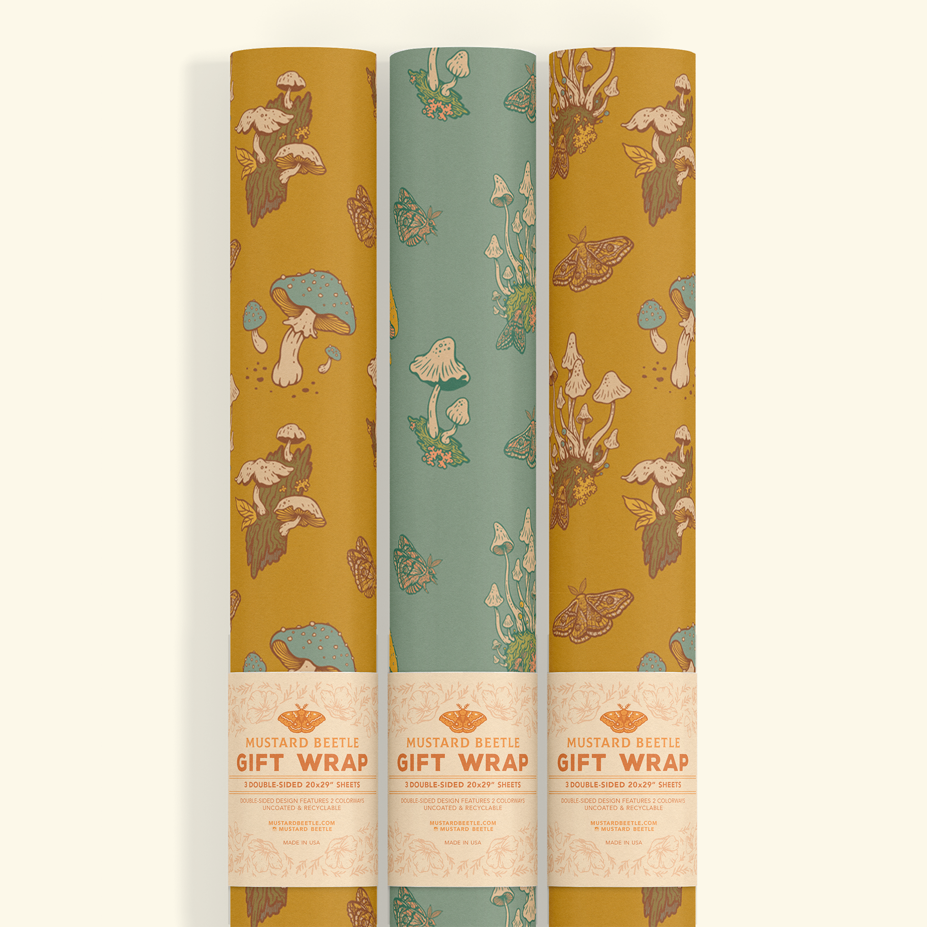 Gift Wrap: Mushroom (Mustard & Blue)