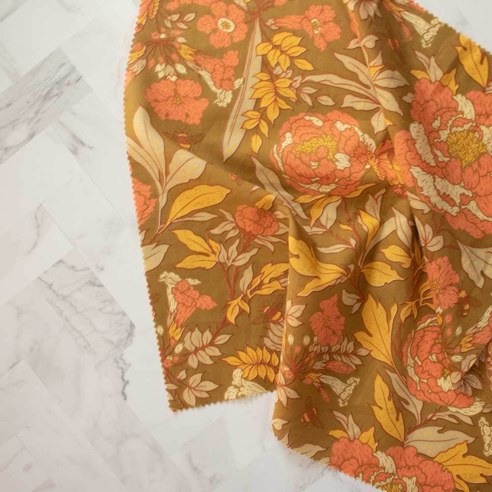 Organic (Lawn) Fabric Yardage Peonies: Moss