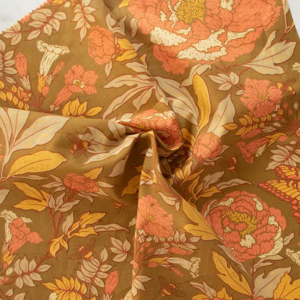 Organic (Lawn) Fabric Yardage Peonies: Moss