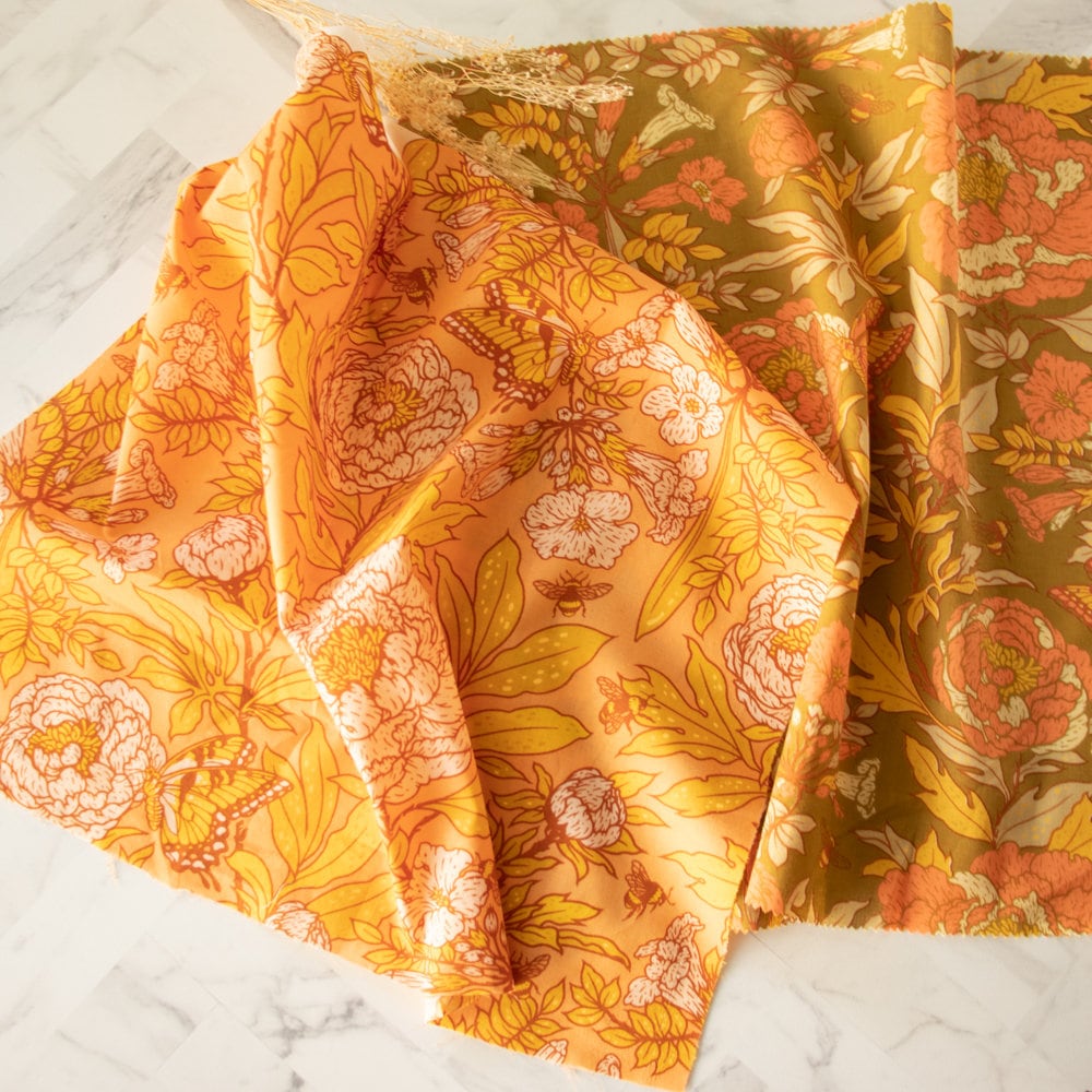 Organic (Lawn) Fabric Yardage Peonies: Moss