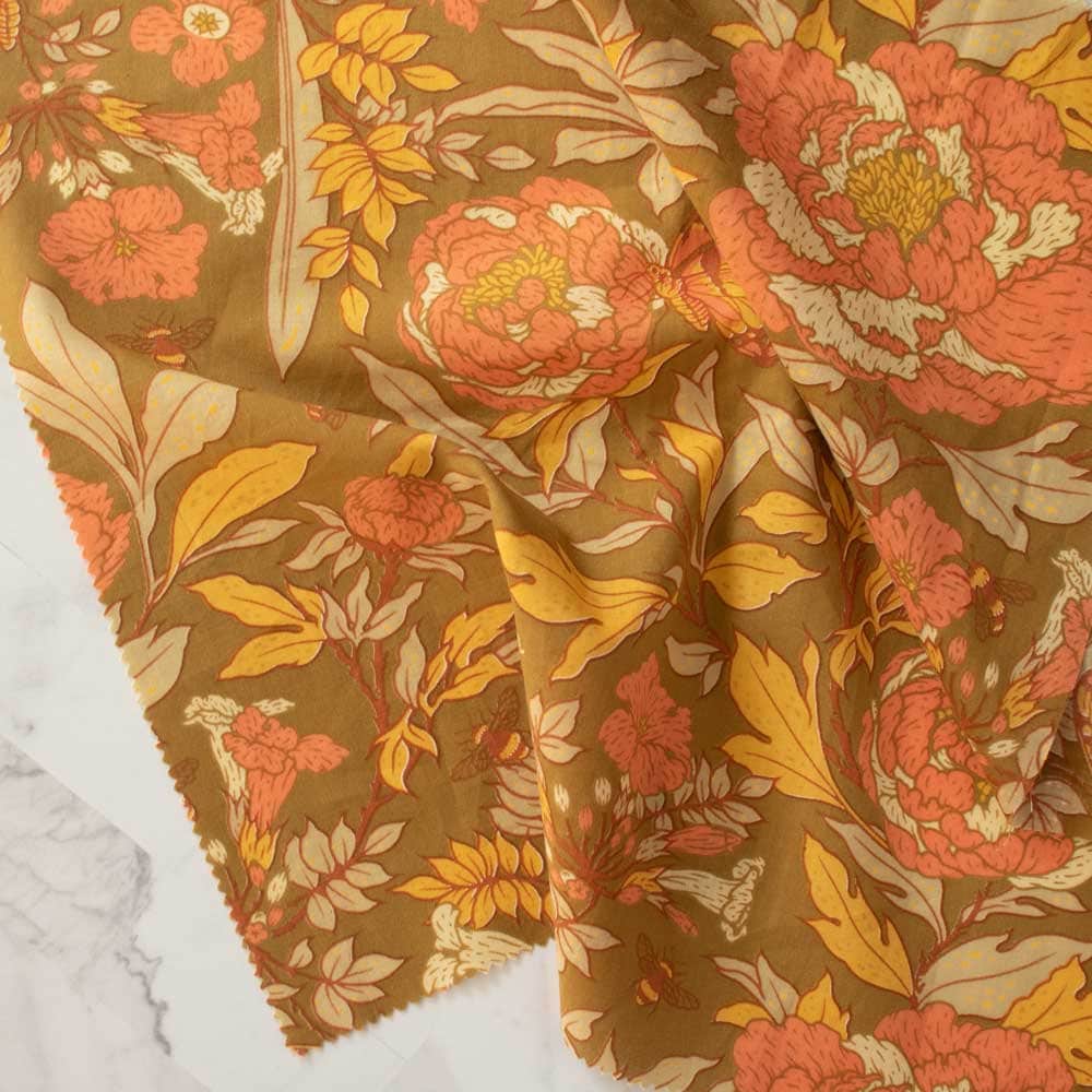 Organic (Lawn) Fabric Yardage Peonies: Moss