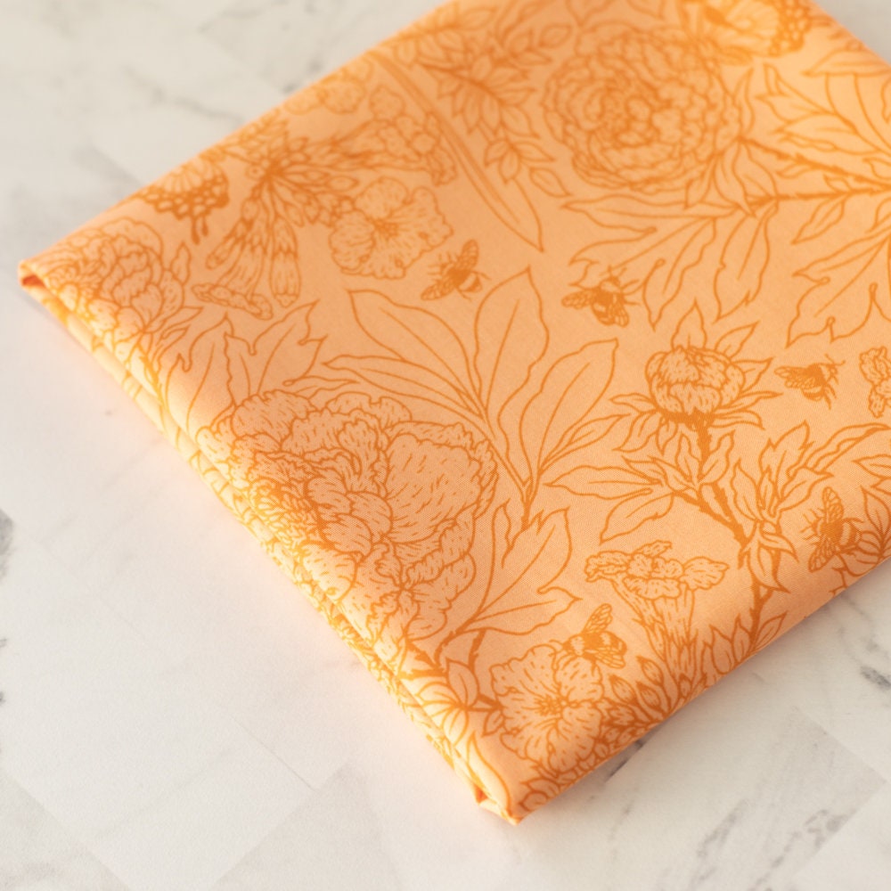 Organic Fabric Yardage Peonies: Peach