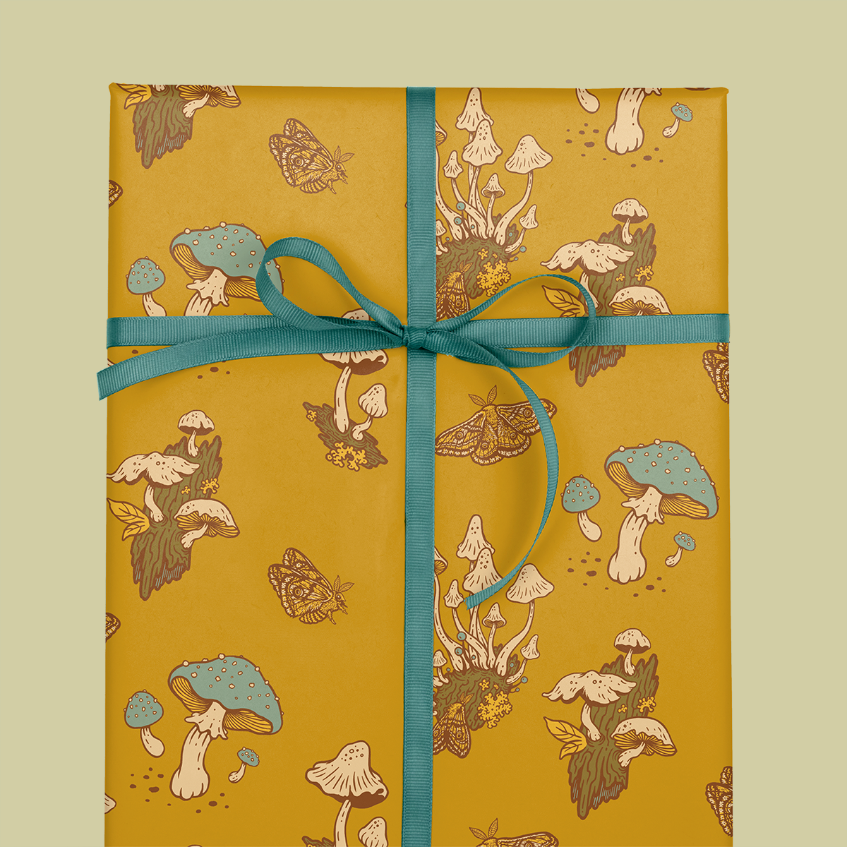 Gift Wrap: Mushroom (Mustard & Blue)