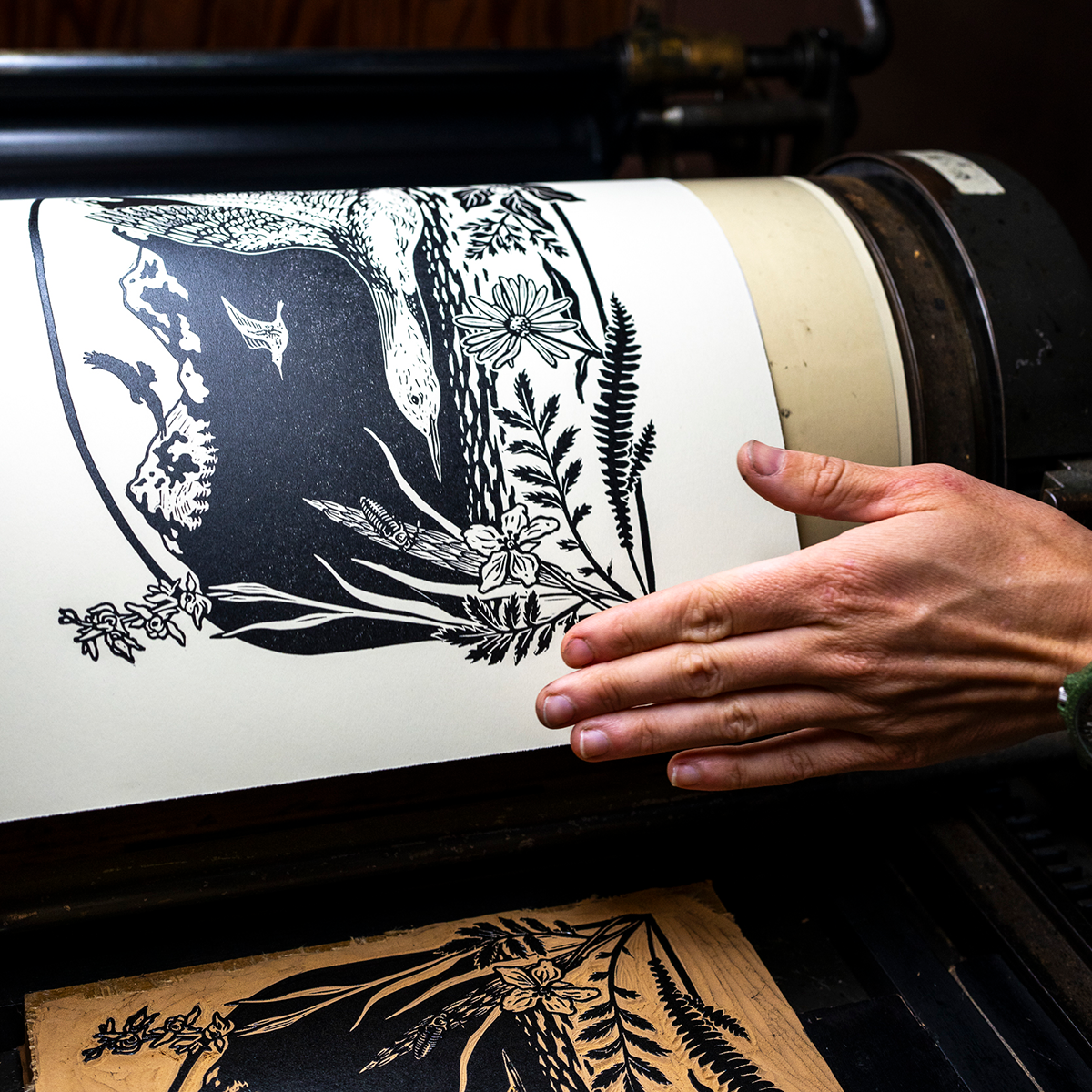 11x14" Fine Art Linocut Print: Midnight on the Water