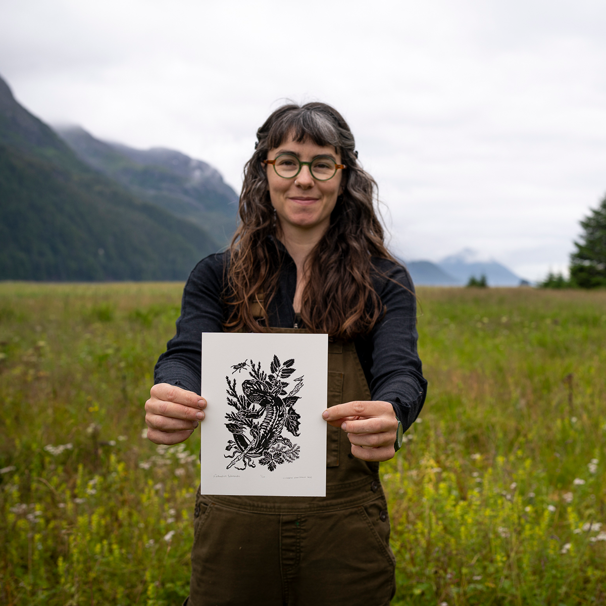 6x8" Fine Art Linocut Print: Northwestern Salamander