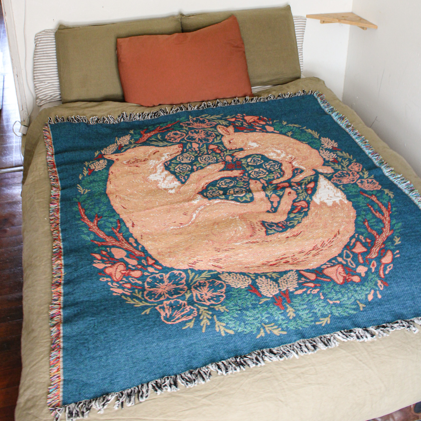 Woven Blanket Tapestry: Fox & Hare