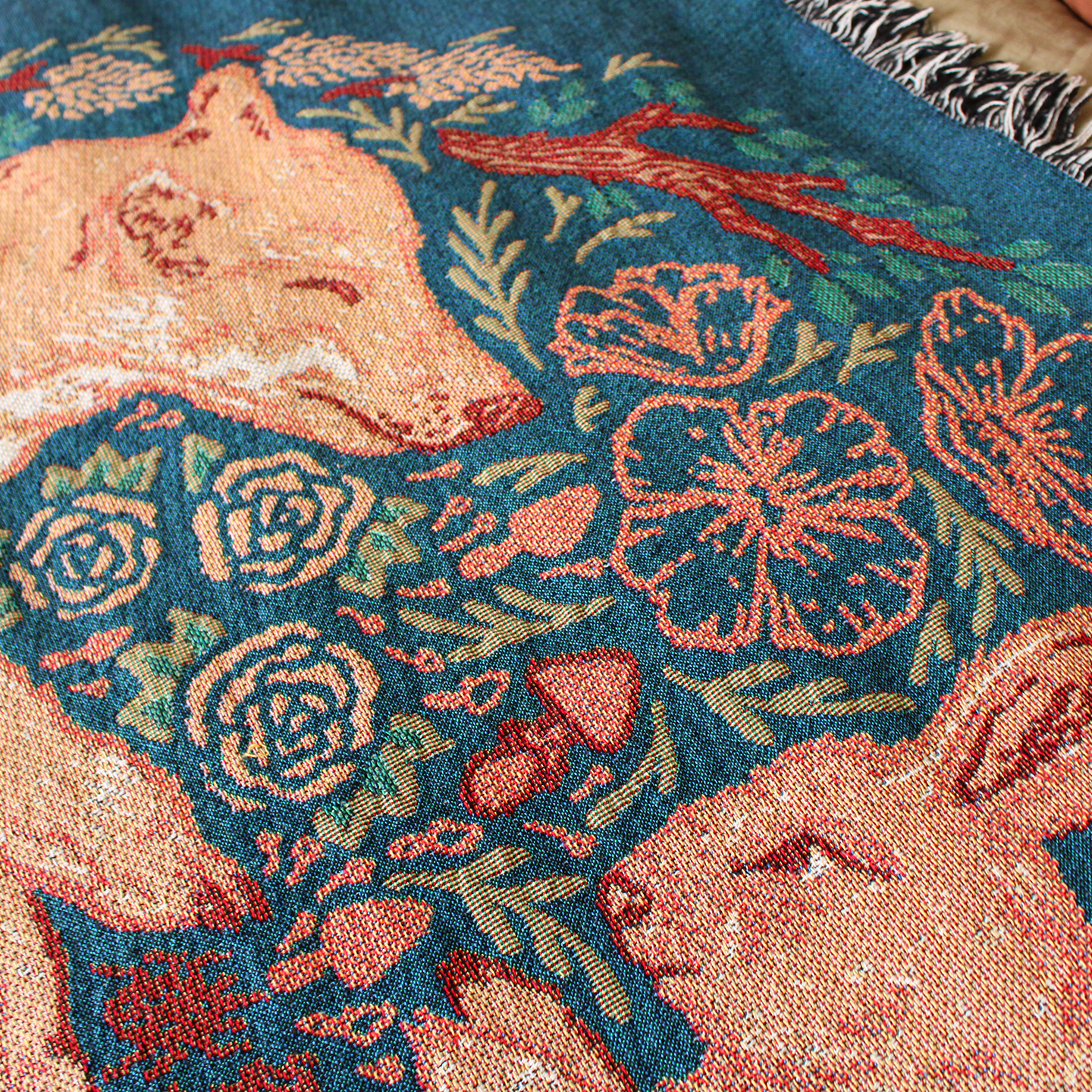 Woven Blanket Tapestry: Fox & Hare