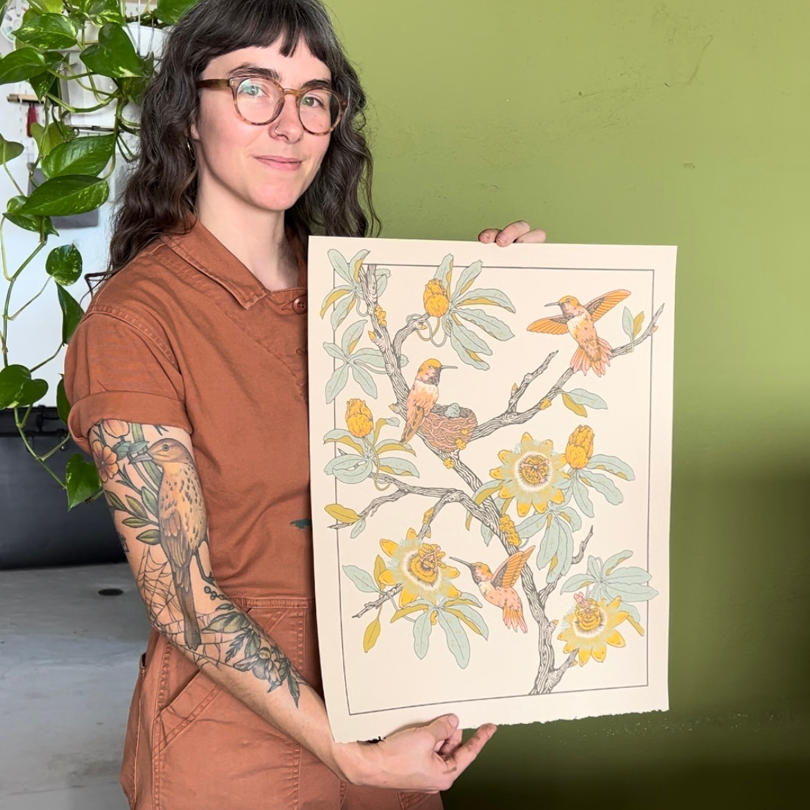 Screenprint: Hummingbirds & Passionflowers