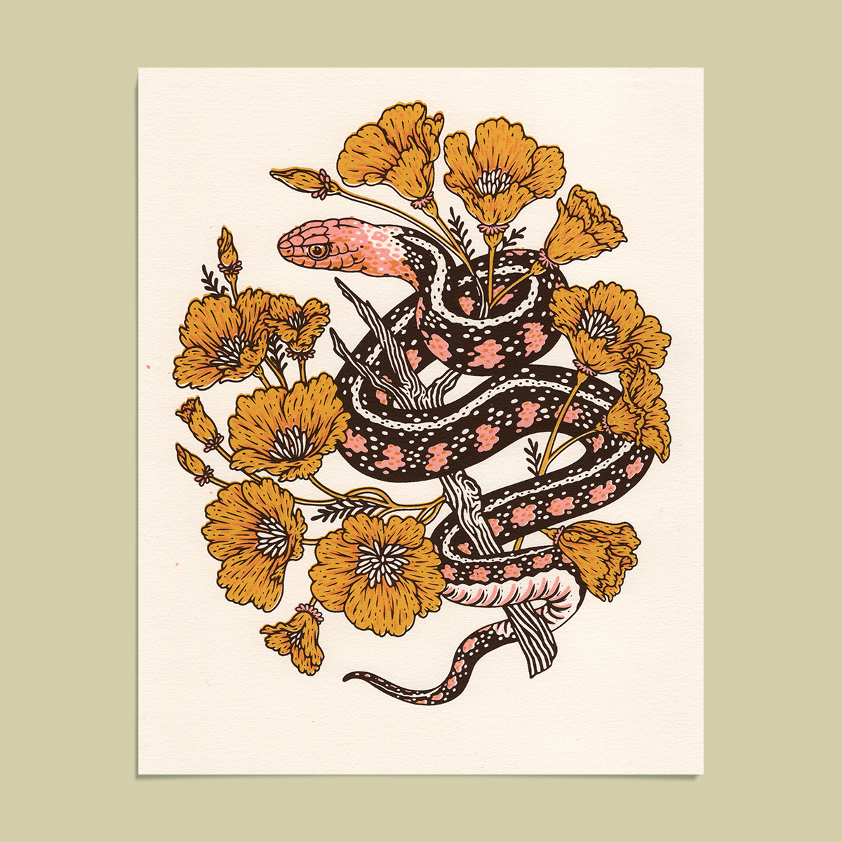 Screenprint: Snake and Poppies