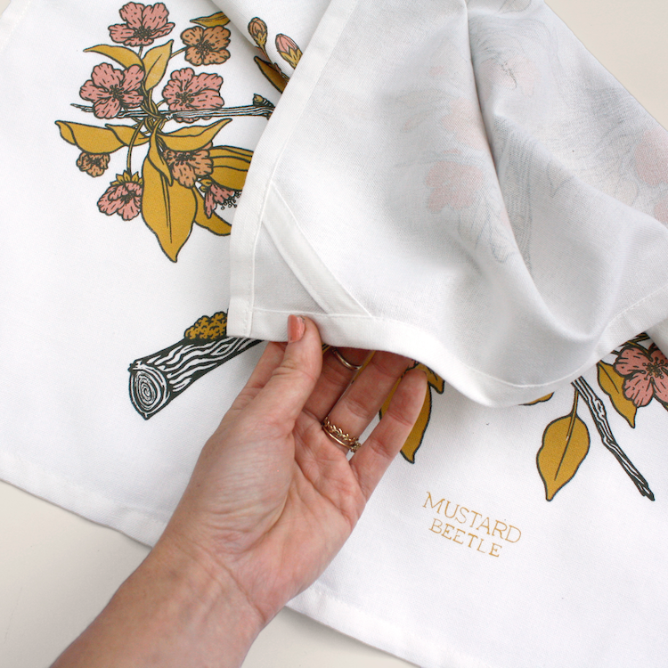 Tea Towel: Palm Warbler & Plum Blossoms