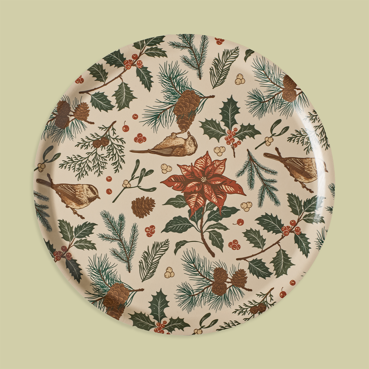 15" Birch Laminate Tray: Yuletide Chickadee