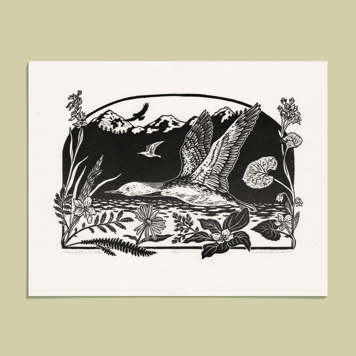 11x14" Fine Art Linocut Print: Midnight on the Water