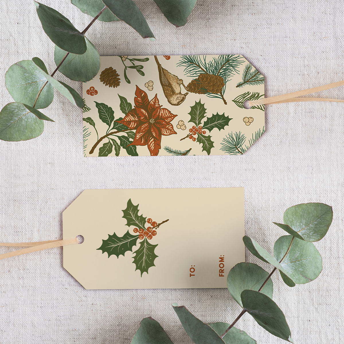 Gift Tag Set of 8: Holiday (Cream)