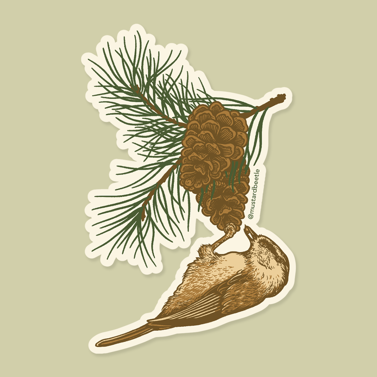 Sticker: Mountain Chickadee and Pinecone