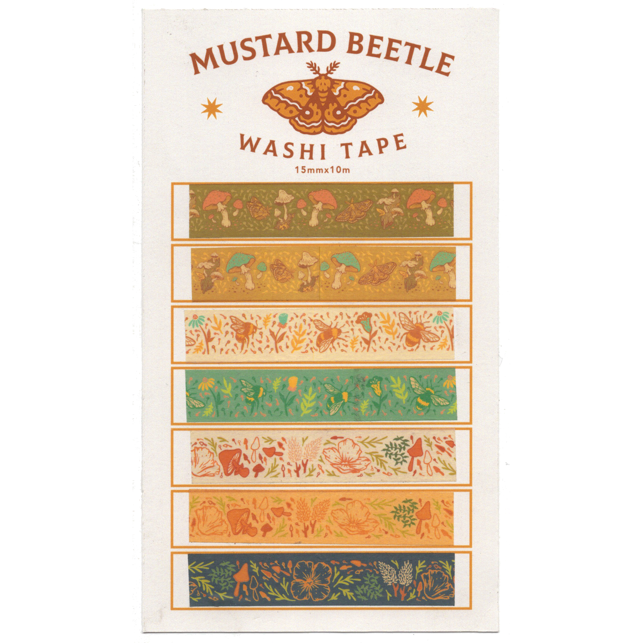 1/2" Washi Tape Roll: Floral, Poppies & Mushrooms