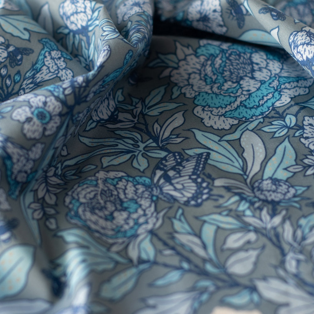 Organic Fabric Yardage Peonies: Blue