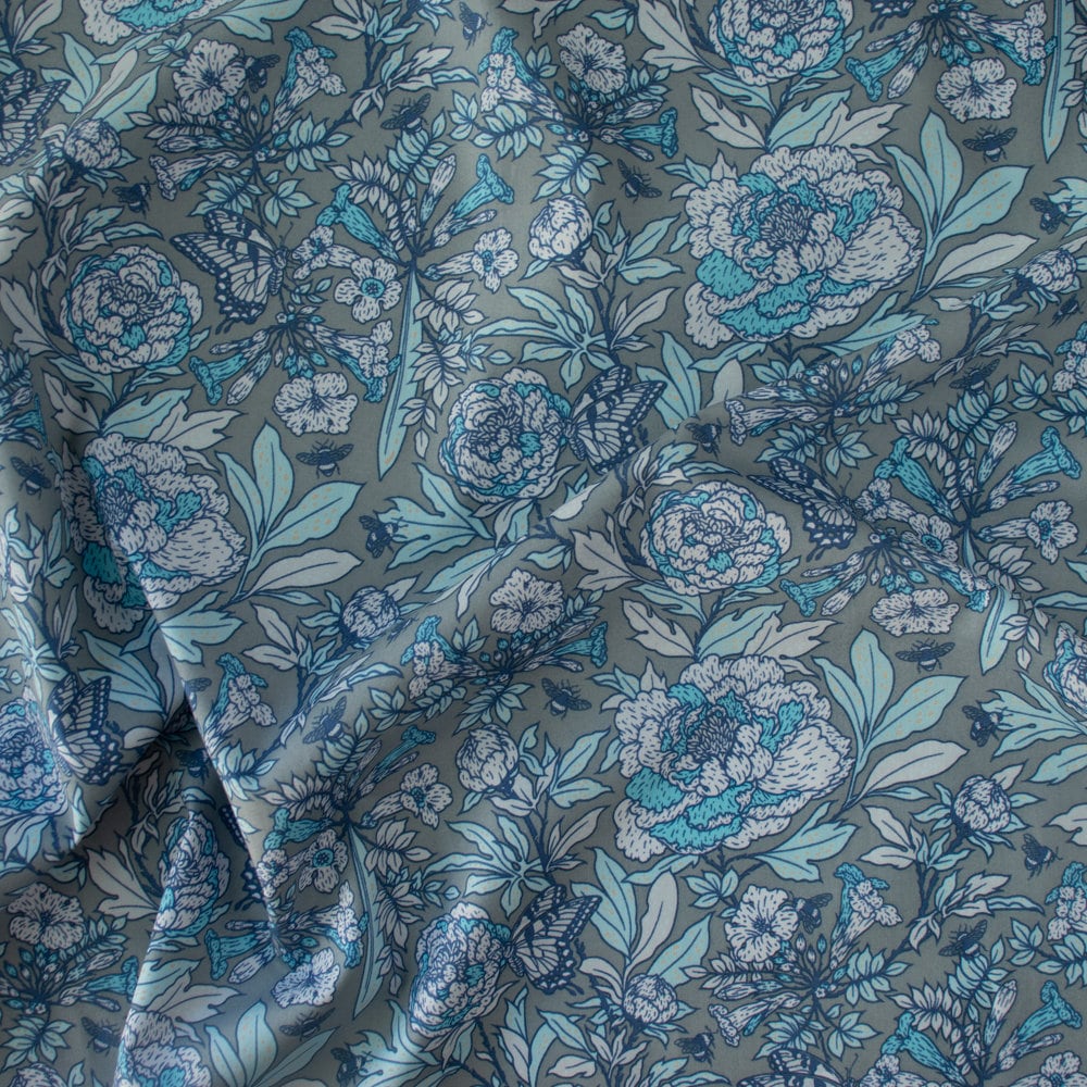 Organic Fabric Yardage Peonies: Blue