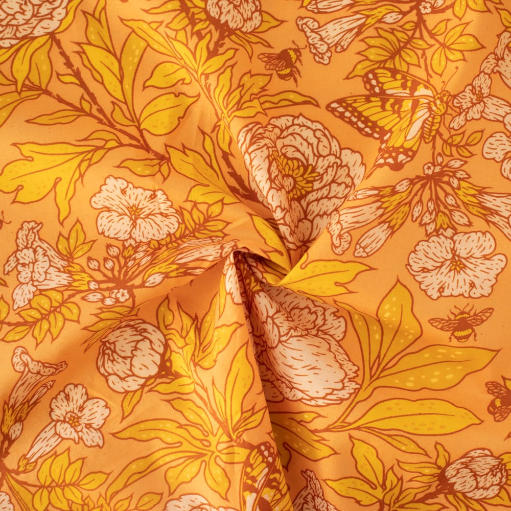 Organic (Lawn) Fabric Yardage Peonies: Gold