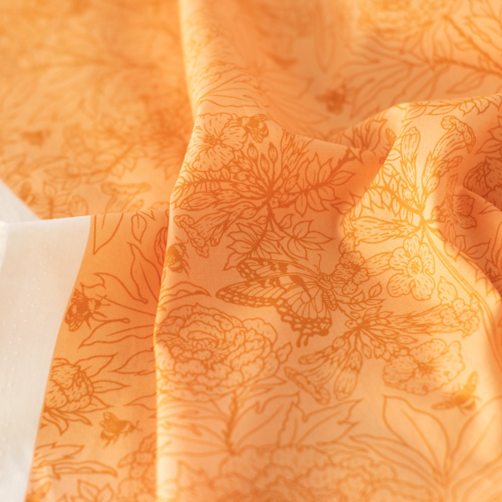 Organic Fabric Yardage Peonies: Peach